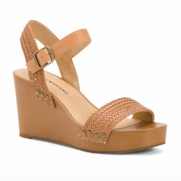 Lucky Brand Shoes Zyler Platform Woven and wood Wedge Sandal with ankle straps - Picture 1 of 12